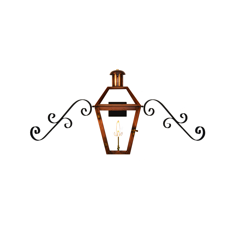 Georgetown gas light with dual scroll mosutache brackets