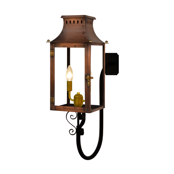 Coppersmith market street gaslight with s-scroll gooseneck wall mount