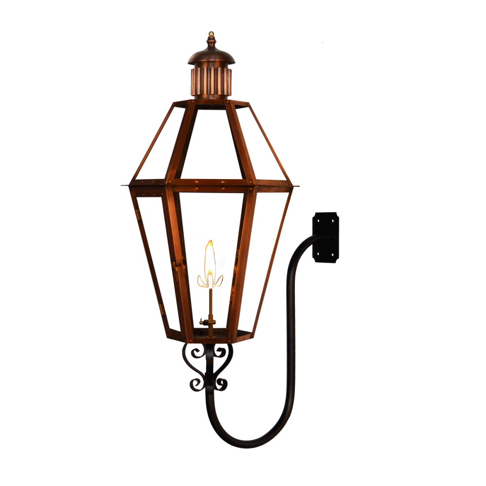 Coppersmith mount vernon gaslight with s-scroll gooseneck wall mount