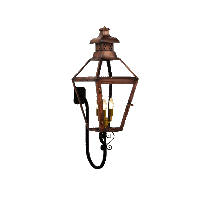 Coppersmith Pebble Hill Gaslight with S-Scroll Gooseneck Wall Mount