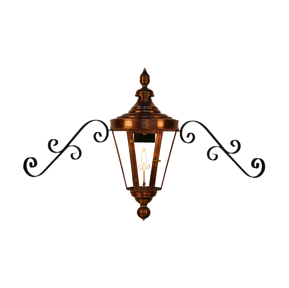 coppersmith royal street gaslight with dual scroll moustache brackets