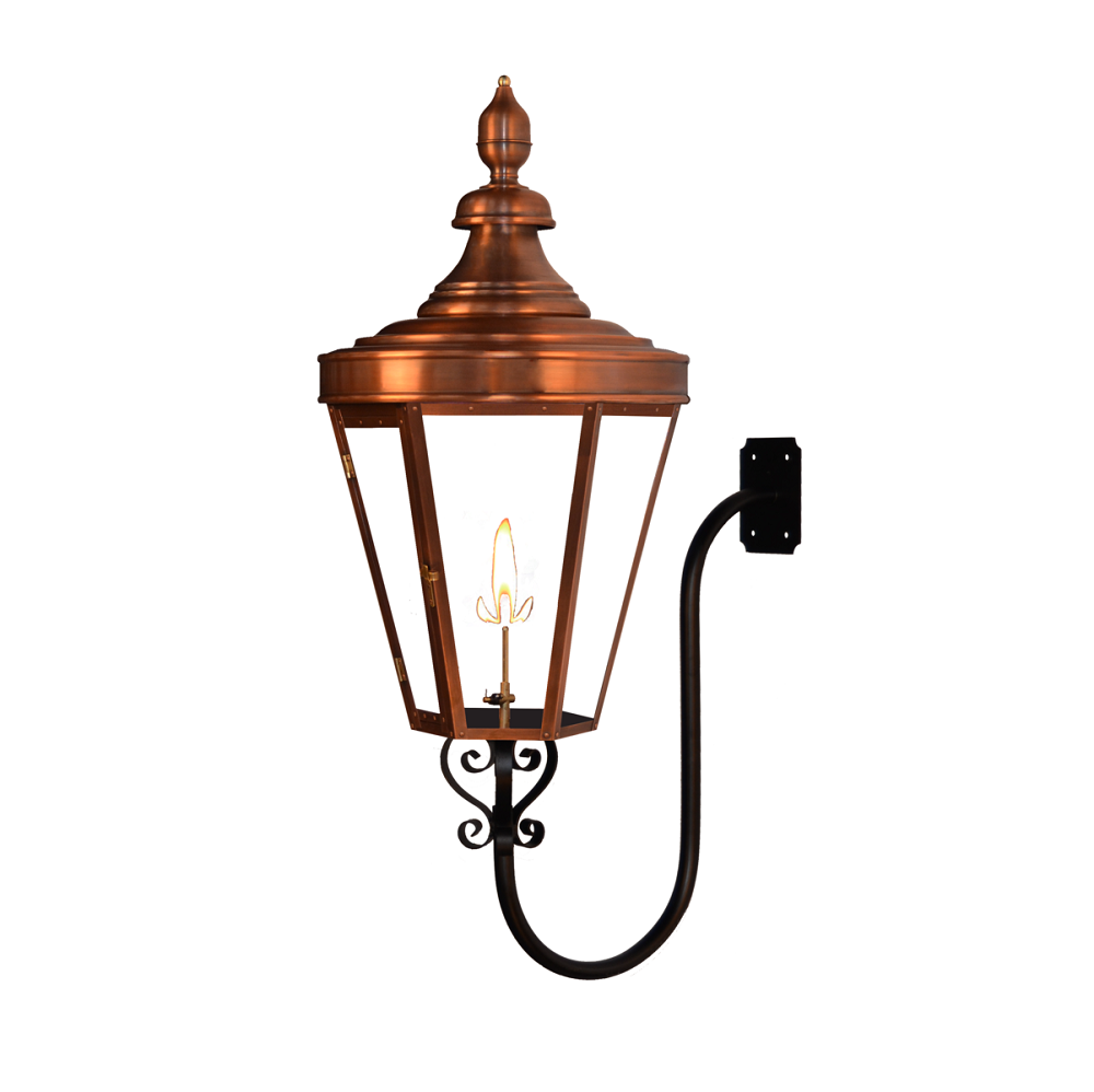 Coppersmith royal street gaslight with s-scroll gooseneck wall mount