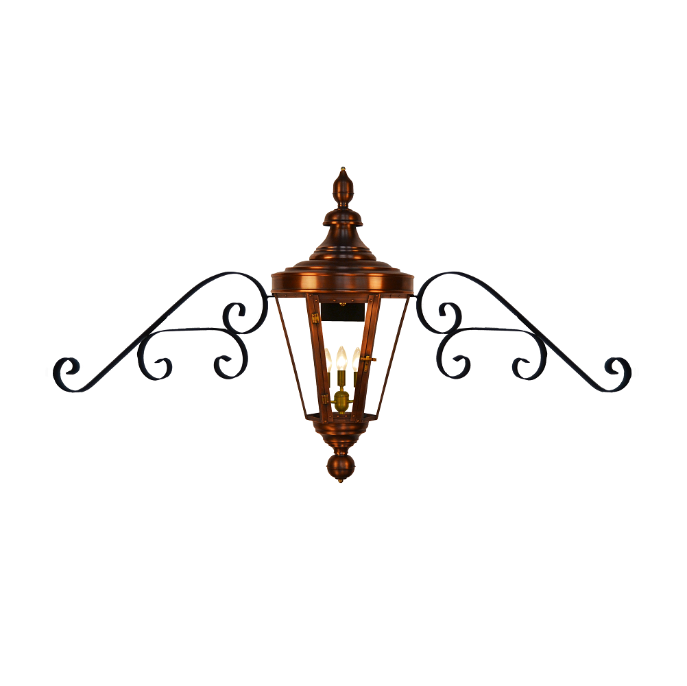 Coppersmith royal street gaslight with fancy moustache brackets