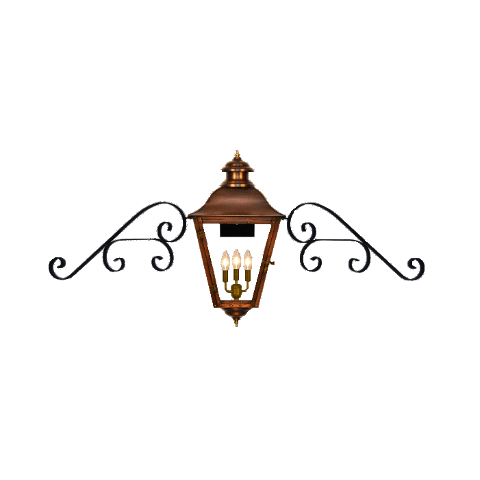 Coppersmith State Street gaslight with fancy moustache brackets